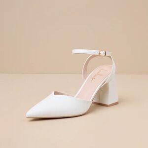 Alodie White Pointed-Toe Ankle Strap Pumps